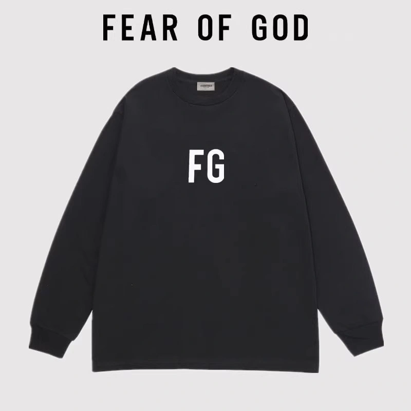 FOG Street FG Letter Long Sleeve Crew Neck T-Shirt Cotton Unisex Loose Autumn