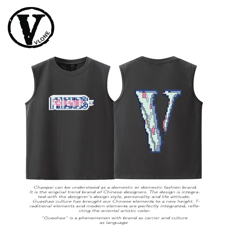 Vlone Big V Mosaic Letter Sleeveless Tank Top Unisex Casual Sportswear Style 1