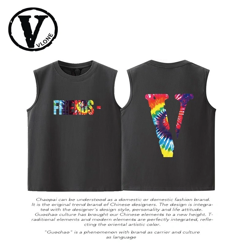 Vlone Big V Rainbow Tie Dye Sleeveless Tank Top Unisex Casual Sportswear Style 1