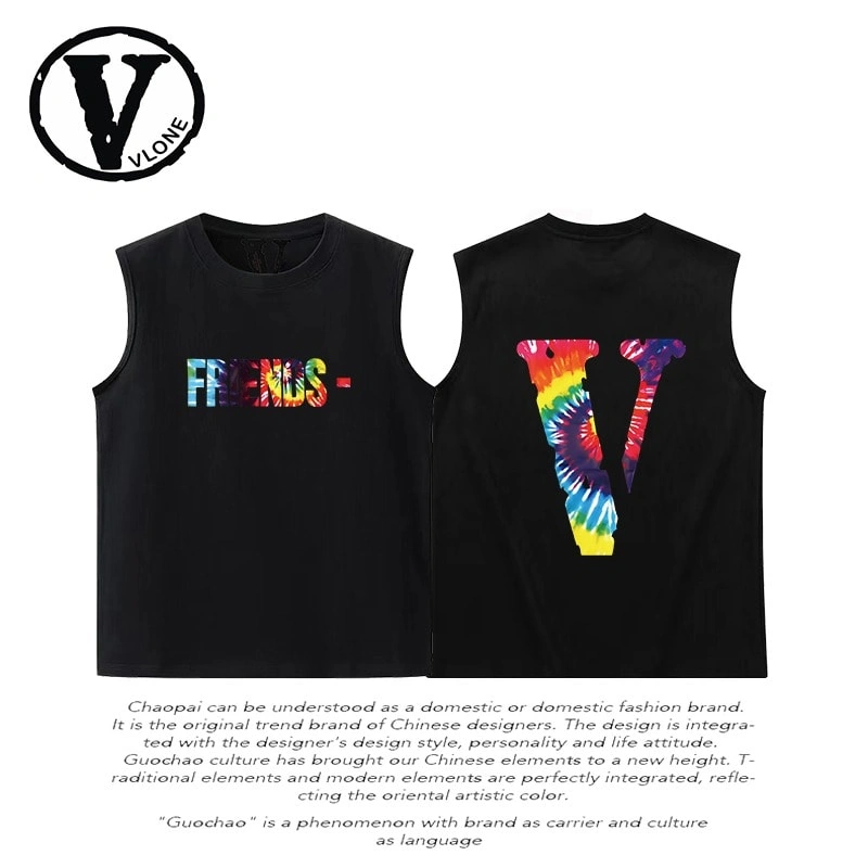 Vlone Big V Rainbow Tie Dye Sleeveless Tank Top Unisex Casual Sportswear Style 2