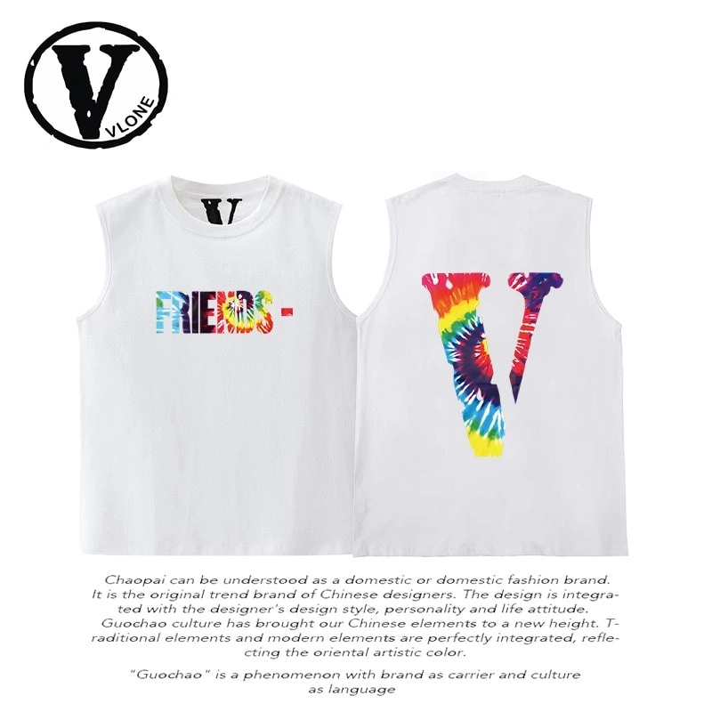 Vlone Big V Rainbow Tie Dye Sleeveless Tank Top Unisex Casual Sportswear