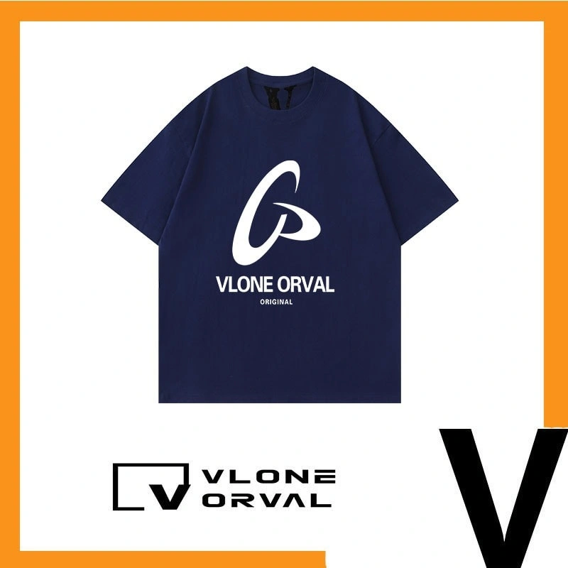 Vlone Orval Big V Frisbee Logo Print Basic Short Sleeve T-Shirt American Street Casual Couple Trend Style 2