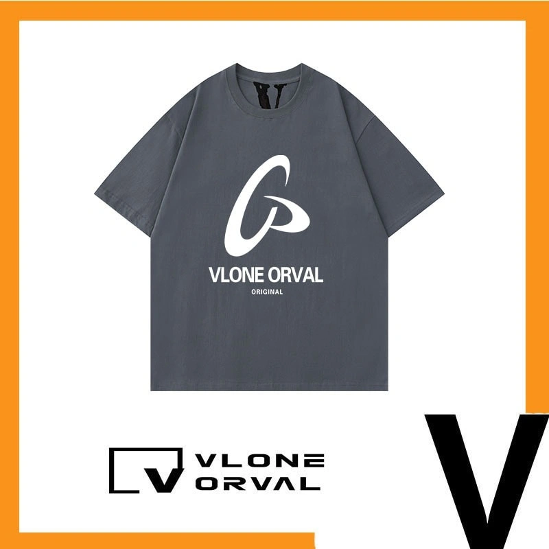 Vlone Orval Big V Frisbee Logo Print Basic Short Sleeve T-Shirt American Street Casual Couple Trend Style 3