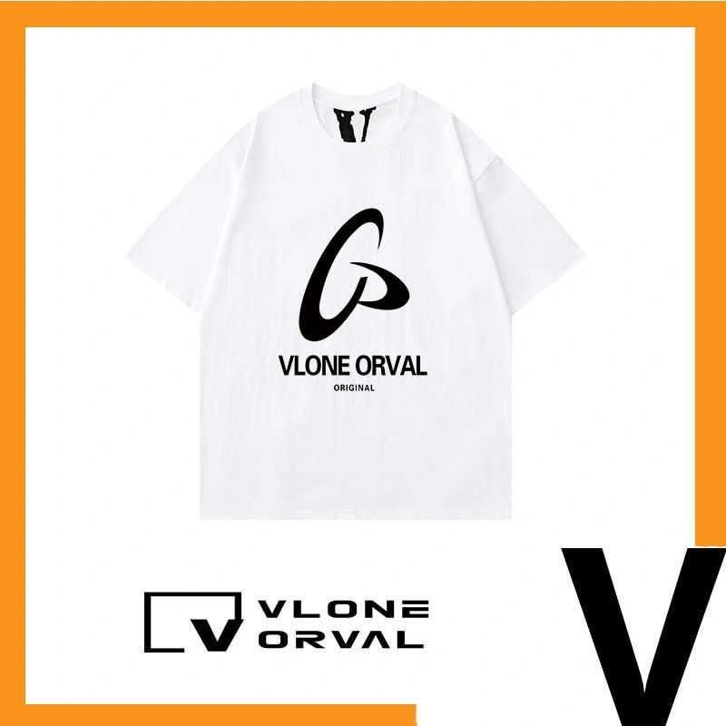 Vlone Orval Big V Frisbee Logo Print Basic Short Sleeve T-Shirt American Street Casual Couple Trend