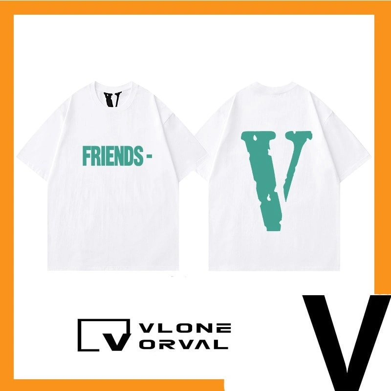Vlone Orval Big V Graffiti Short Sleeve T-Shirt Unisex Trendy Print Loose Summer
