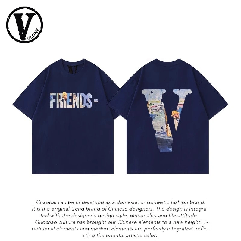 Vlone Orval Big V Pure Color Short Sleeve T-Shirt American Casual Loose Trend Couple Cotton Summer Style 4