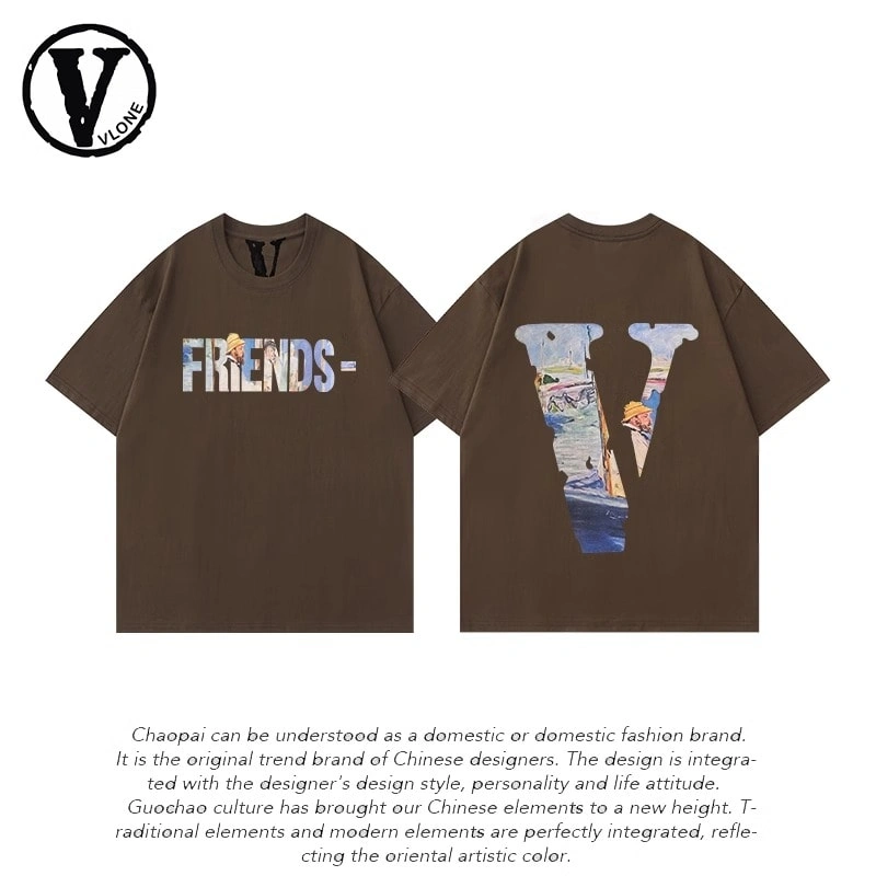 Vlone Orval Big V Pure Color Short Sleeve T-Shirt American Casual Loose Trend Couple Cotton Summer Style 5