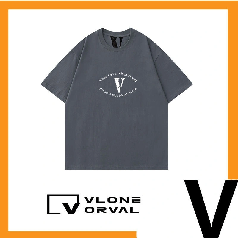 Vlone Orval Big V Solid Color Short Sleeve T-Shirt American Casual Loose Trend Couple Cotton Summer Style 3