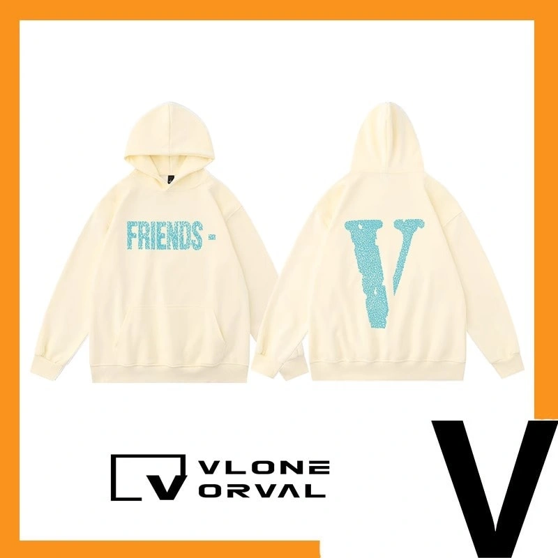 Vlone Orval Crack Pattern V Letter Hoodie Unisex Pure Cotton Style 3