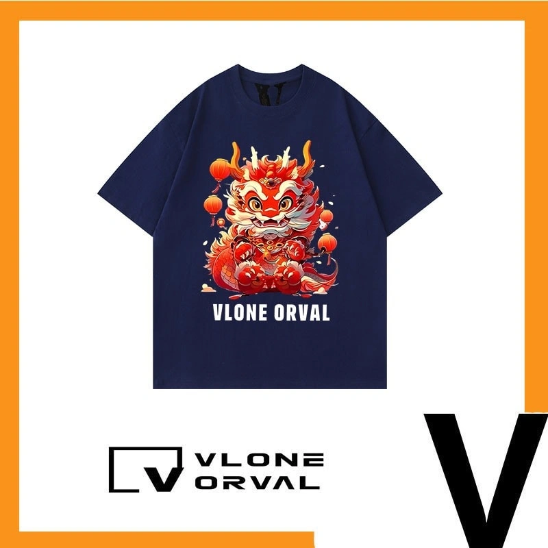 Vlone Orval Dragon Year Zodiac Heavyweight Cotton Short Sleeve T-Shirt American Loose Summer Couple Style 2