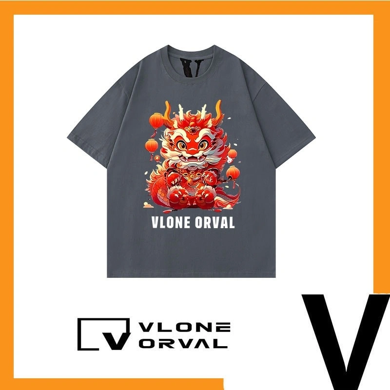 Vlone Orval Dragon Year Zodiac Heavyweight Cotton Short Sleeve T-Shirt American Loose Summer Couple Style 3
