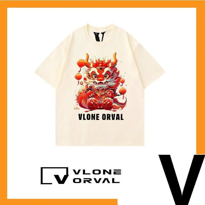 Vlone Orval Dragon Year Zodiac Heavyweight Cotton Short Sleeve T-Shirt American Loose Summer Couple Style 4