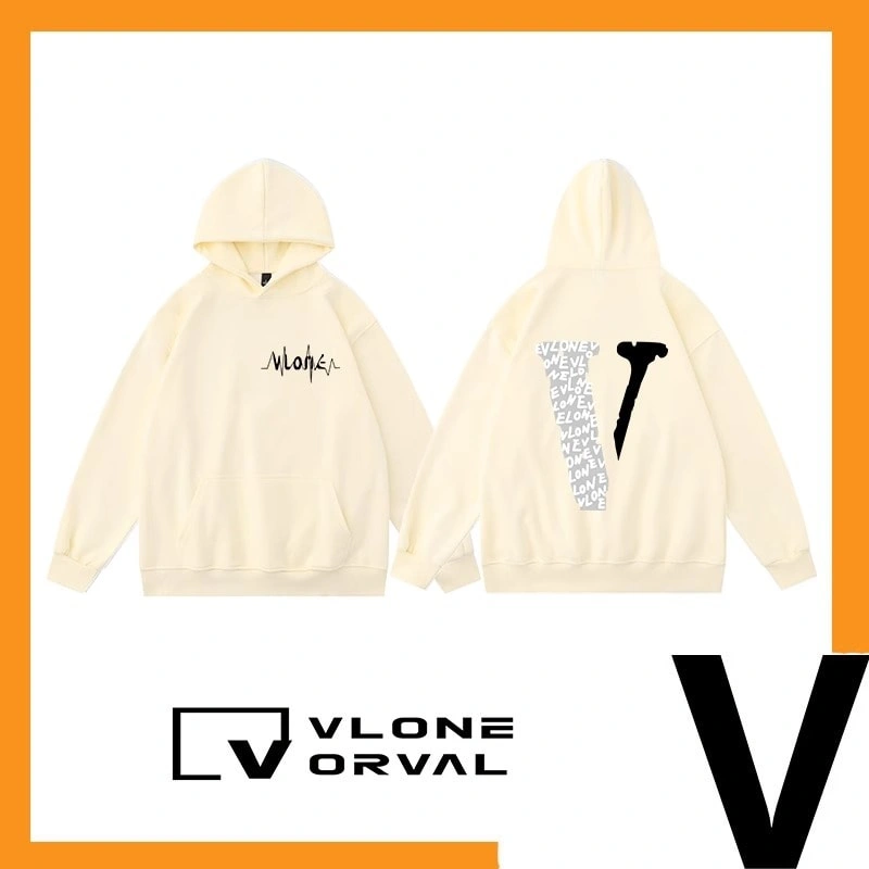 Vlone Orval ECG Letter Print V Hoodie Unisex High Street Loose Fit