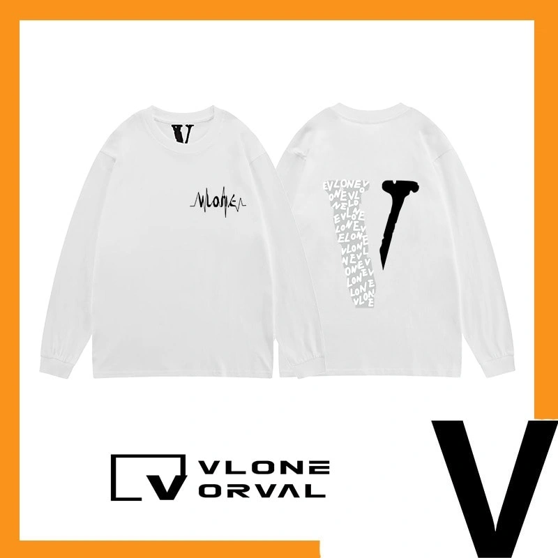 Vlone Orval ECG Letter Print V Long Sleeve T-Shirt Unisex High Street Style 1