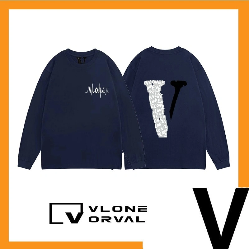 Vlone Orval ECG Letter Print V Long Sleeve T-Shirt Unisex High Street Style 4