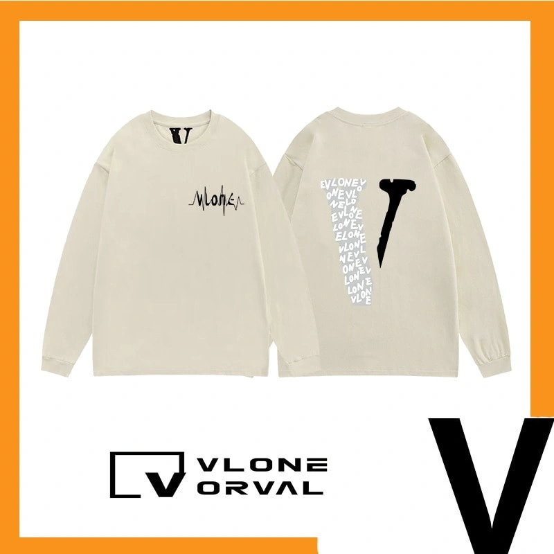 Vlone Orval ECG Letter Print V Long Sleeve T-Shirt Unisex High Street