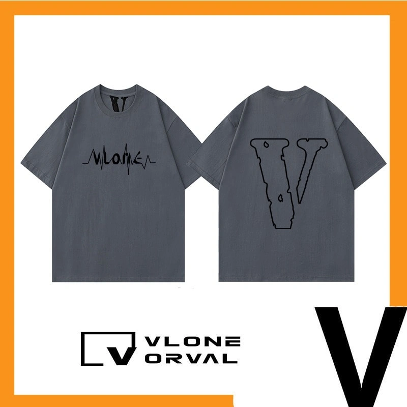 Vlone Orval Heartbeat Hollow Big V Short Sleeve Heavy Cotton T-Shirt Unisex High Street Loose Style 3