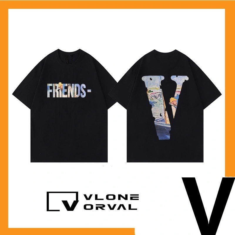 Vlone Orval Monet Oil Painting Big V Trendy American Cotton Oversized Men’s Couple Short Sleeve T-Shirt Summer Style 1