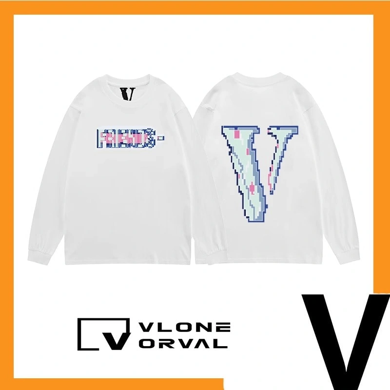 Vlone Orval Mosaic Letter V Long Sleeve T-Shirt Unisex Casual
