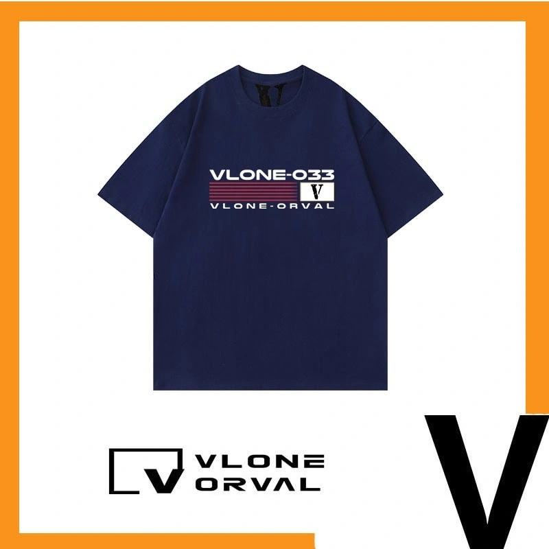 Vlone Orval National Trend V Logo Print Heavy Cotton Couple Street Casual Men Short Sleeve T-Shirt Style 2
