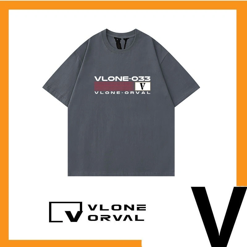 Vlone Orval National Trend V Logo Print Heavy Cotton Couple Street Casual Men Short Sleeve T-Shirt Style 3