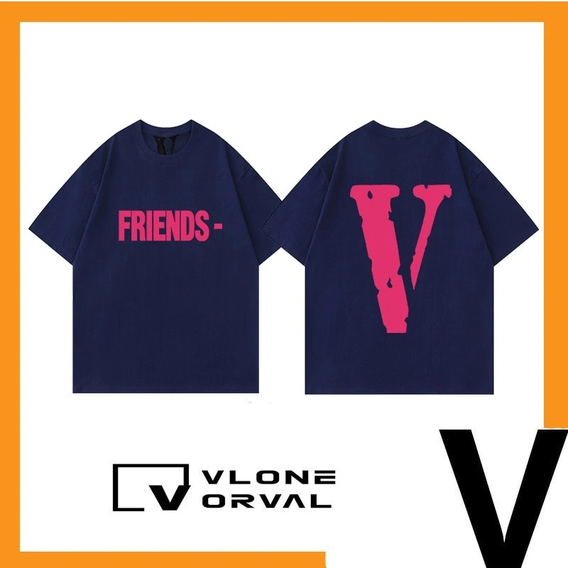 Vlone Orval Pink Big V American Trend Summer Cotton Loose Couple Short Sleeve T-Shirt Style 2