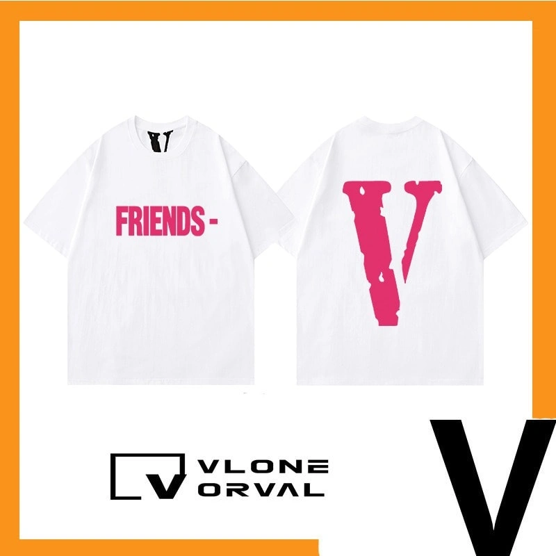 Vlone Orval Pink Big V American Trend Summer Cotton Loose Couple Short Sleeve T-Shirt