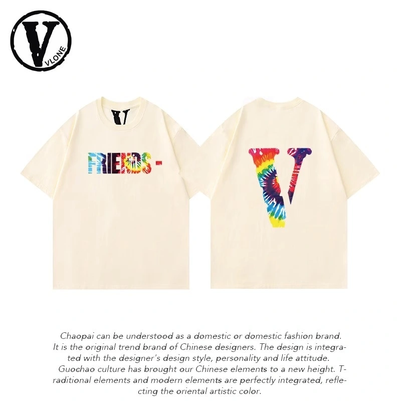 Vlone Orval Pink Big V Heavy Cotton Loose Couple Short Sleeve T-Shirt American Trend Summer Style 3