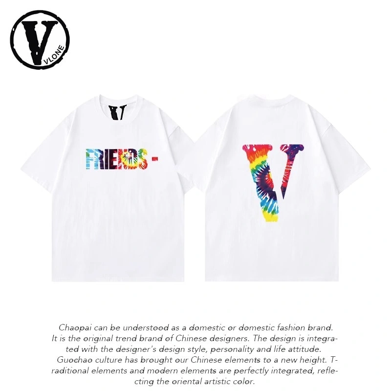 Vlone Orval Pink Big V Heavy Cotton Loose Couple Short Sleeve T-Shirt American Trend Summer