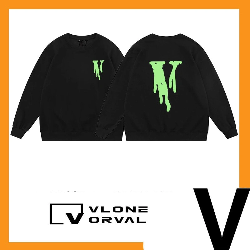 Vlone Orval Pure Green Graffiti V Print Crew Neck Sweatshirt Unisex Style 2