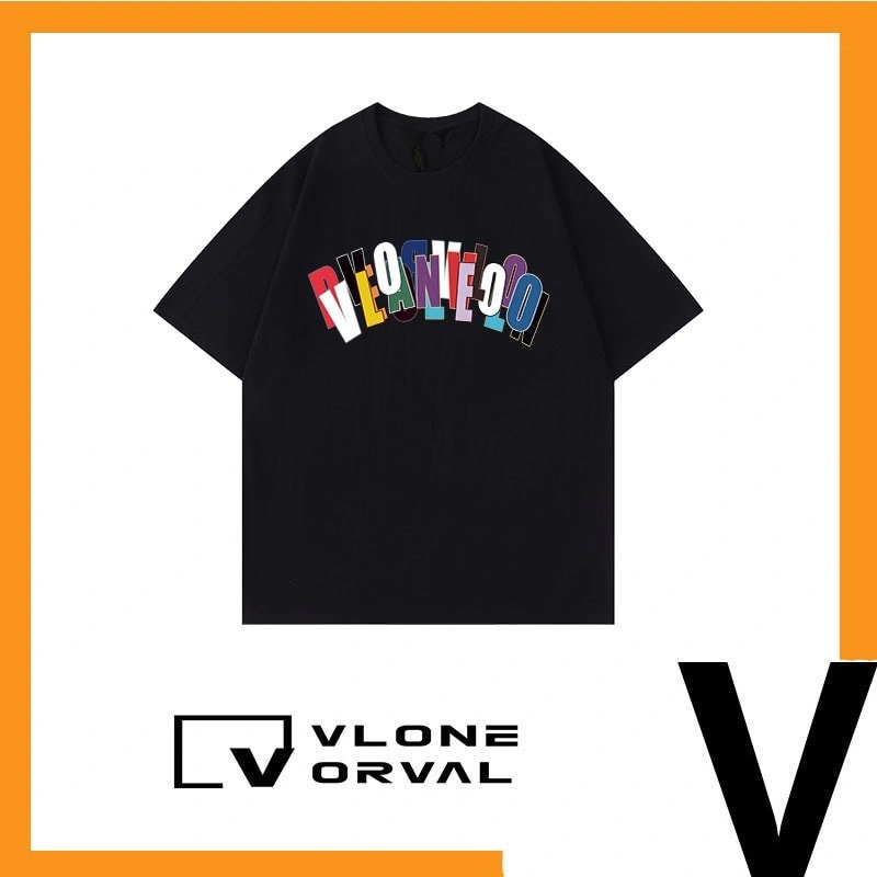 Vlone Orval Rainbow Multi Color Letter Short Sleeve T-Shirt American Couple Trend Heavy Summer Style 1