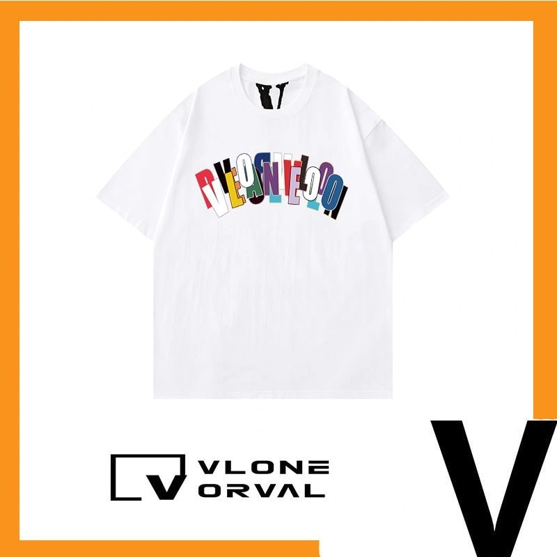 Vlone Orval Rainbow Multi Color Letter Short Sleeve T-Shirt American Couple Trend Heavy Summer