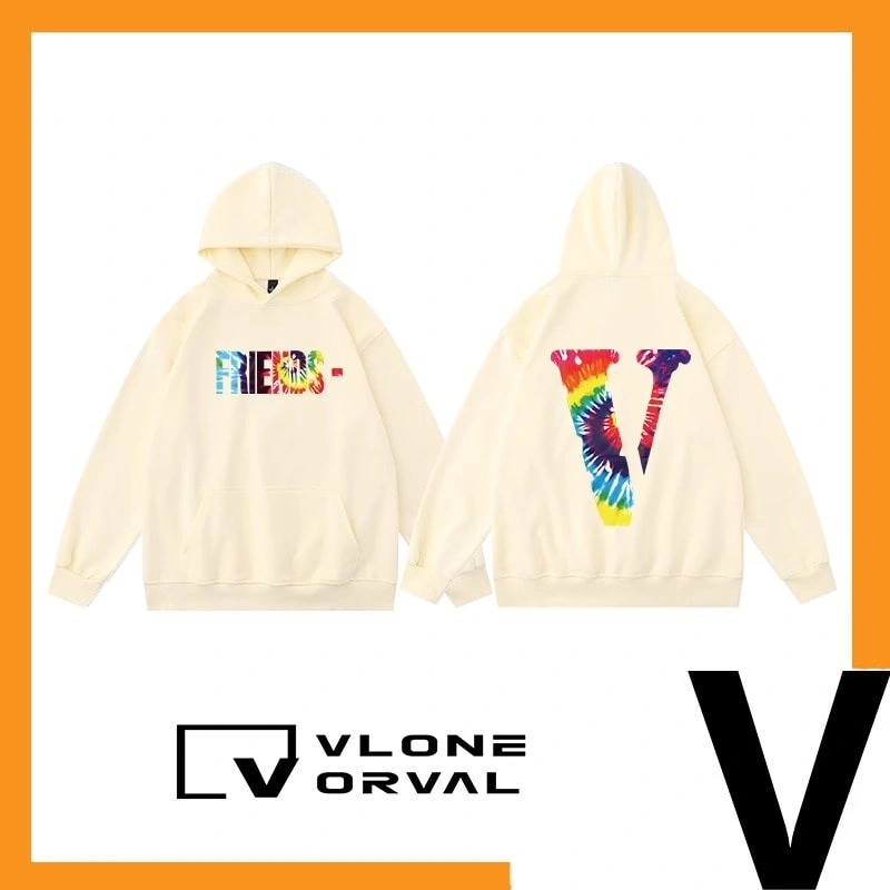 Vlone Orval Rainbow Tie Dye V Long Sleeve Hoodie Unisex Loose Fit Style 2