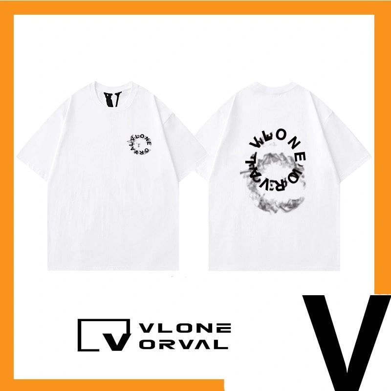 Vlone Orval Smoke Circle Logo Letter Print Short Sleeve T-Shirt Men’s Couple Trendy Cotton