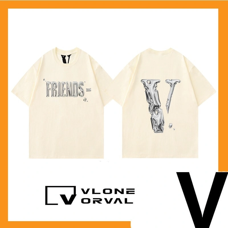 Vlone Orval Solid Big V Short Sleeve Cotton T-Shirt Couple Street Trend Summer Style 4