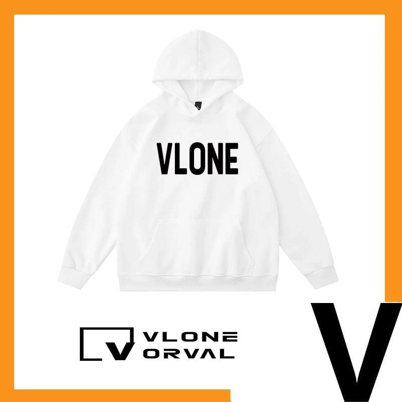 Vlone Orval Solid Color Classic Letter Hoodie Unisex American Trend