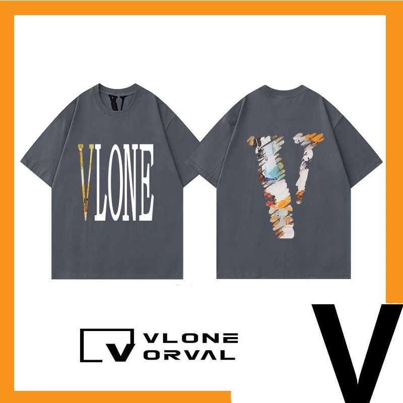 Vlone Orval Solid Letter Big V Loose Short Sleeve Dropped Shoulder T-Shirt Unisex Couple Street Trend Summer Style 3
