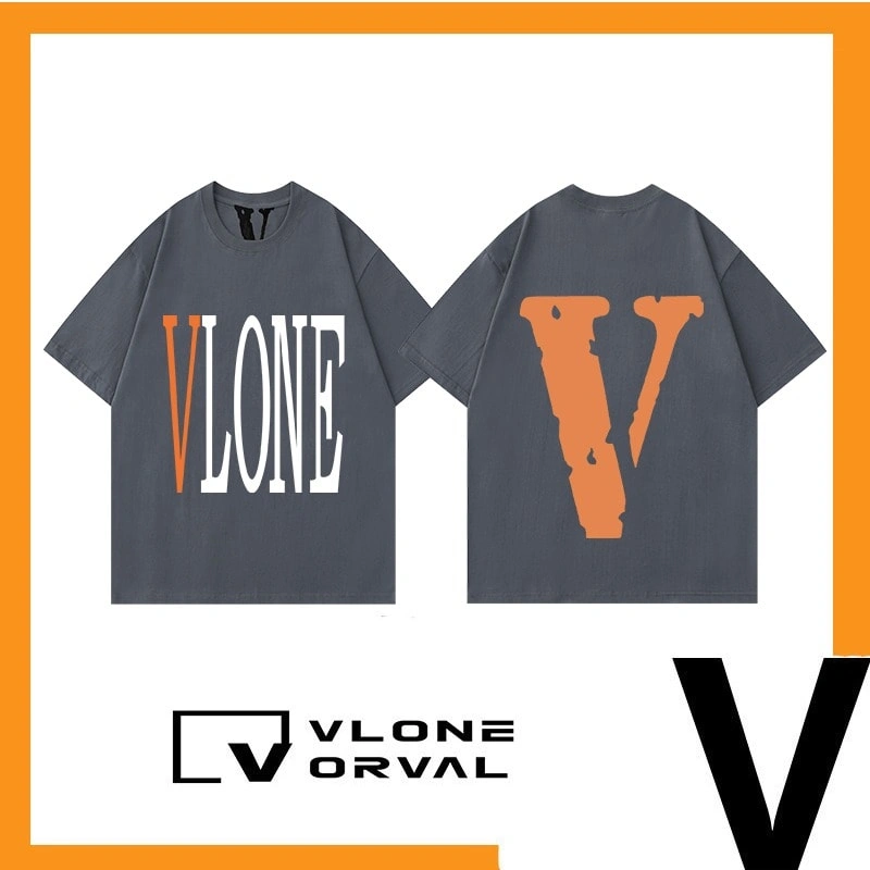 Vlone Orval Solid Orange Big V Short Sleeve Cotton T-Shirt Men Couple Street Trend Summer Style 3