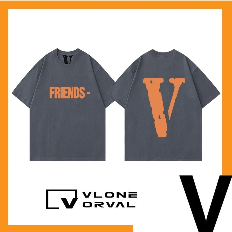 Vlone Orval Solid Orange Big V Short Sleeve Cotton T-Shirt Unisex Couple Street Trend Style 3