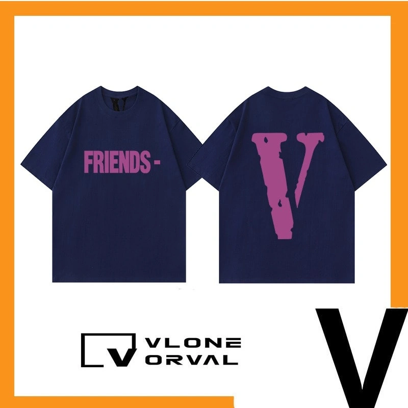Vlone Orval Solid Purple Big V Short Sleeve Cotton Couple T-Shirt Street Summer Style 2