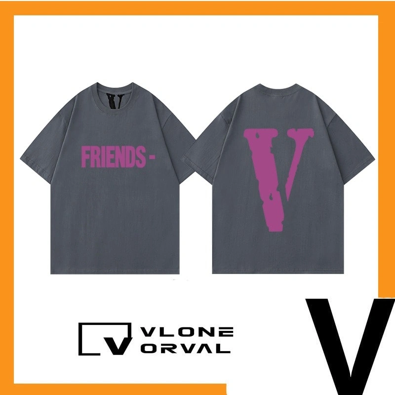 Vlone Orval Solid Purple Big V Short Sleeve Cotton Couple T-Shirt Street Summer Style 3