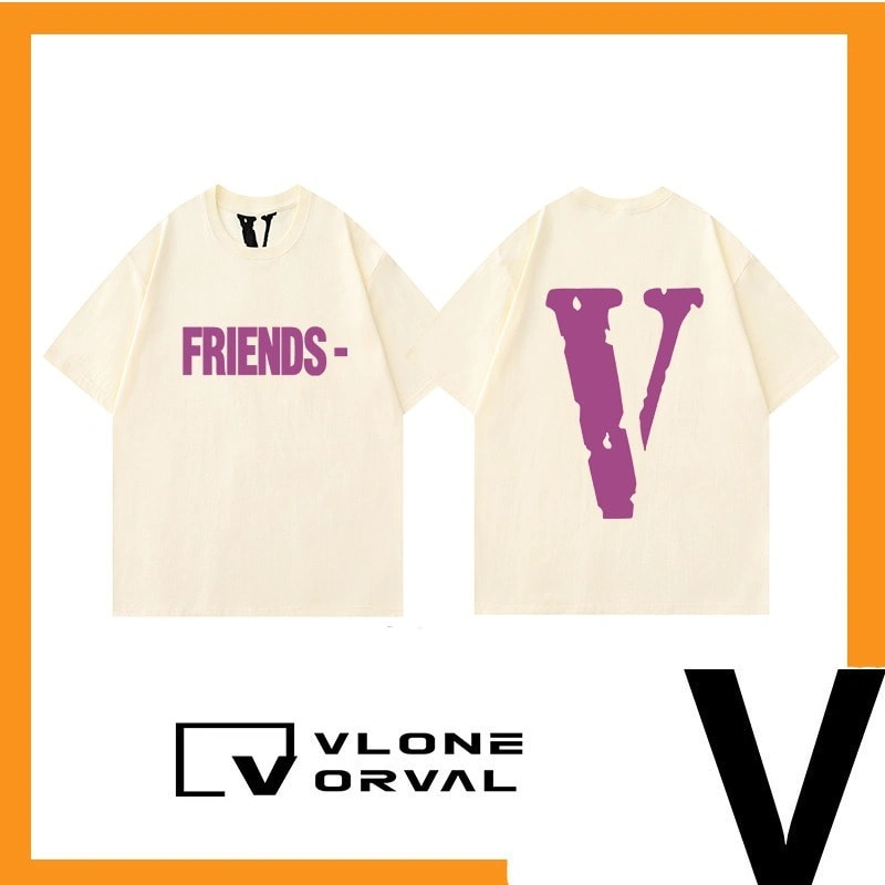 Vlone Orval Solid Purple Big V Short Sleeve Cotton Couple T-Shirt Street Summer Style 4