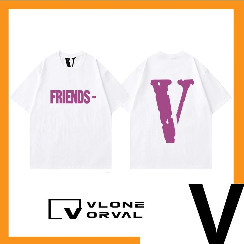 Vlone Orval Solid Purple Big V Short Sleeve Cotton Couple T-Shirt Street Summer