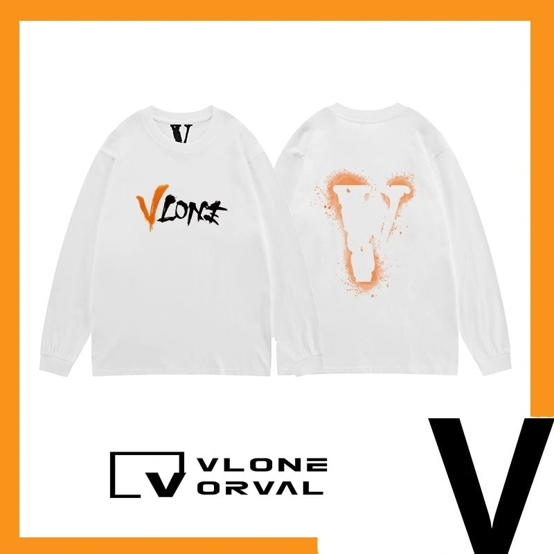 Vlone Orval Spray V Long Tee Unisex Cotton Long Sleeve Trendy Streetwear