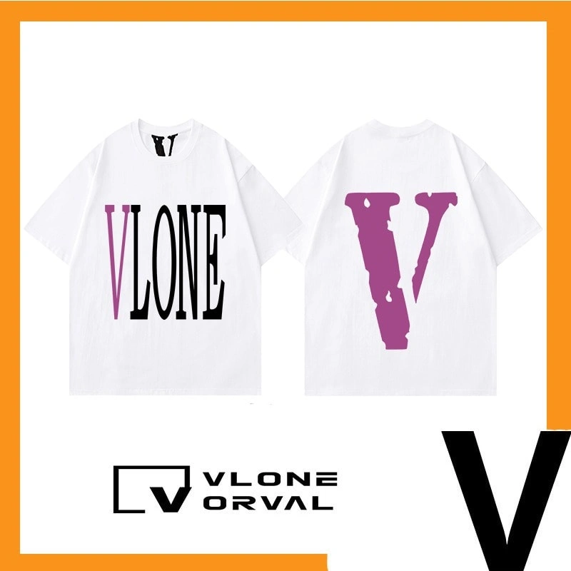 Vlone Orval Trendy Print Heavy Cotton Short Sleeve T-Shirt Unisex Loose Casual Couple