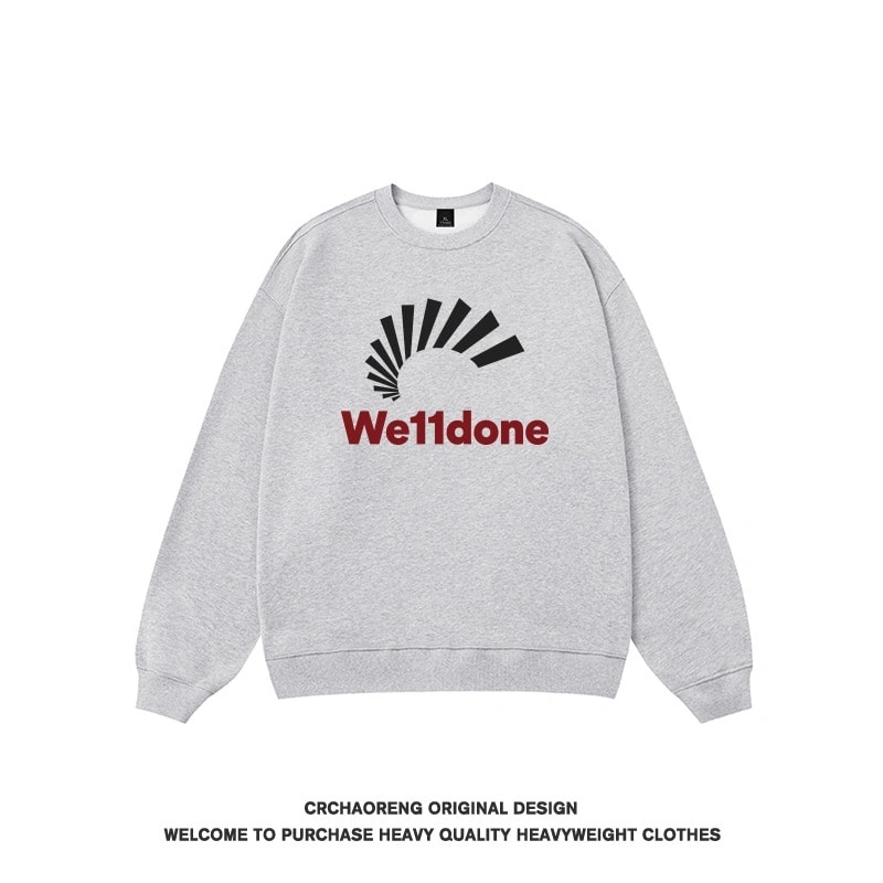 We11done Konne 2024 New Trend Brand Long Sleeve Shirt Loose Versatile Grey Crew Neck Sweatshirt Men