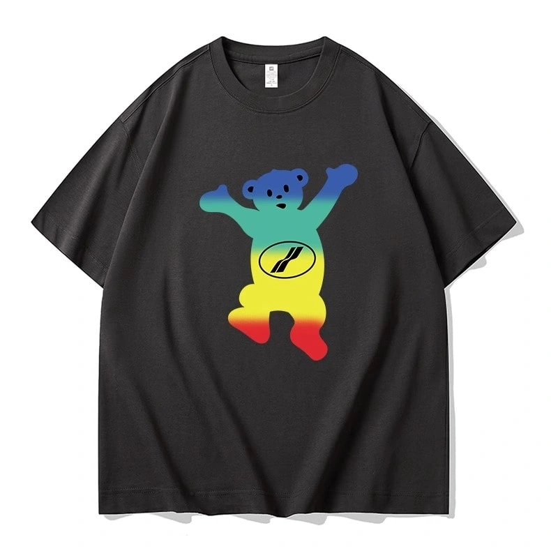 We11done Konne Bear Print Short Sleeve T-Shirt Men Retro High Street Crew Neck Half Sleeve Top Style 2