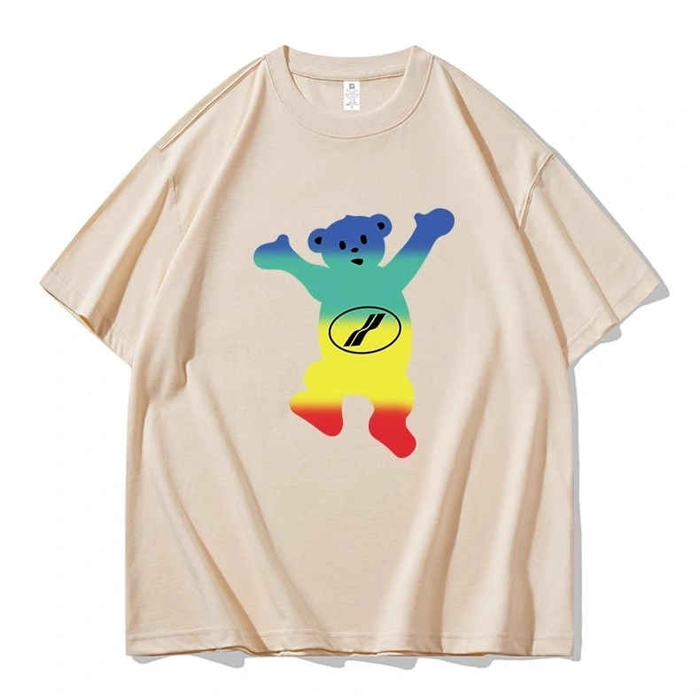 We11done Konne Bear Print Short Sleeve T-Shirt Men Retro High Street Crew Neck Half Sleeve Top Style 3