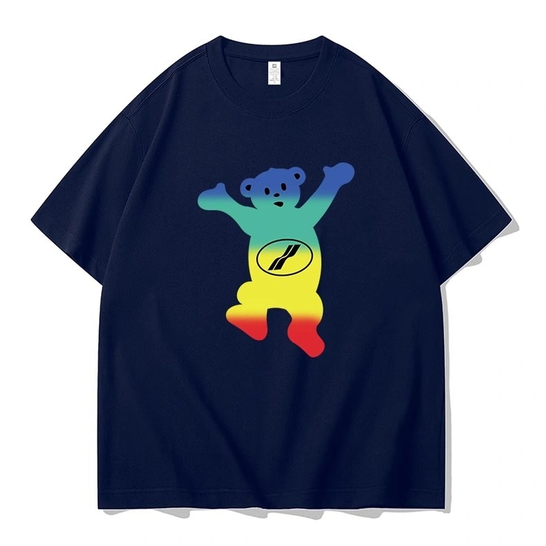We11done Konne Bear Print Short Sleeve T-Shirt Men Retro High Street Crew Neck Half Sleeve Top Style 4