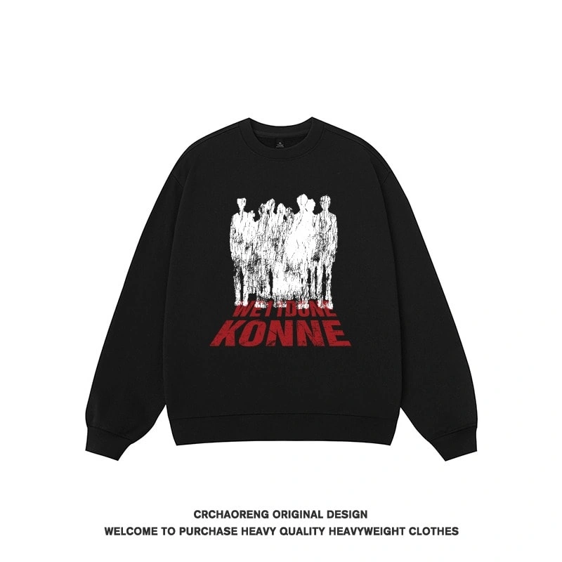 We11done Konne Black Crew Neck Sweatshirt Male New Pure Cottonweight Casual Top